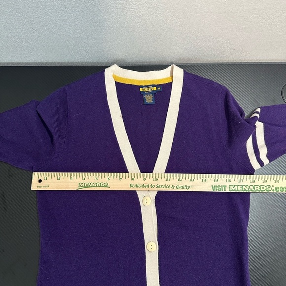 Vintage Ralph Lauren Rugby Cardigan Sweater Merino Wool Purple Size Medium - Picture 5 of 7